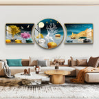 3-Piece Golden Tree and Deer Wall Art Set – Decorative Animal Artwork