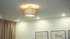 12.6-Inch Rattan Flush Mount Ceiling Light – Rustic Woven Cage Fixture
