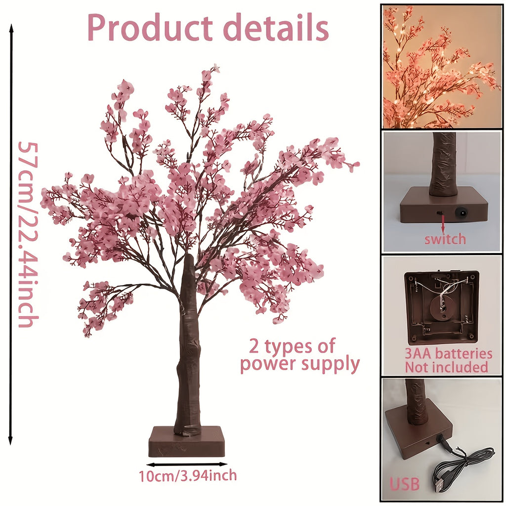 Pink Cherry Blossom Decorative Tree Lamp – USB Tabletop Flower Light