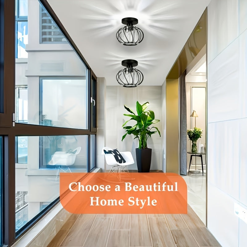 Modern Crystal Cage Ceiling Light – Semi-Flush Metal Ceiling Fixture