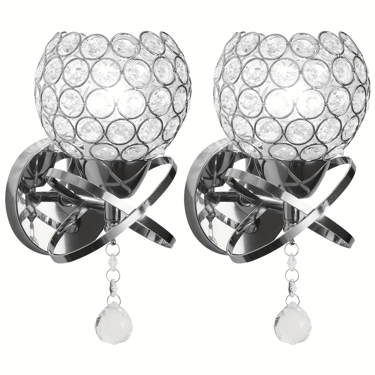 2-Piece Golden Crystal Wall Sconce Set – Modern E26 Decorative Lights