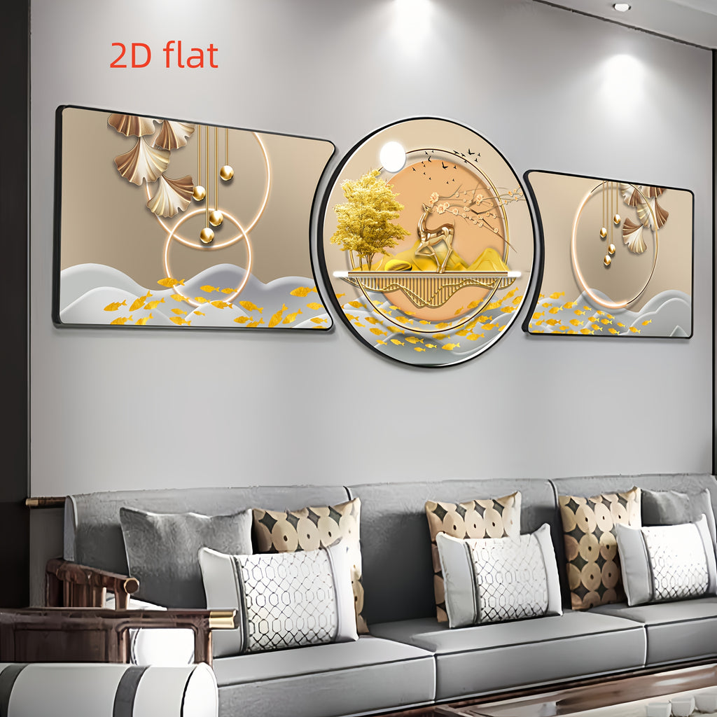 3-Piece Abstract Deer Wall Art Set – Framed Decorative Paintings